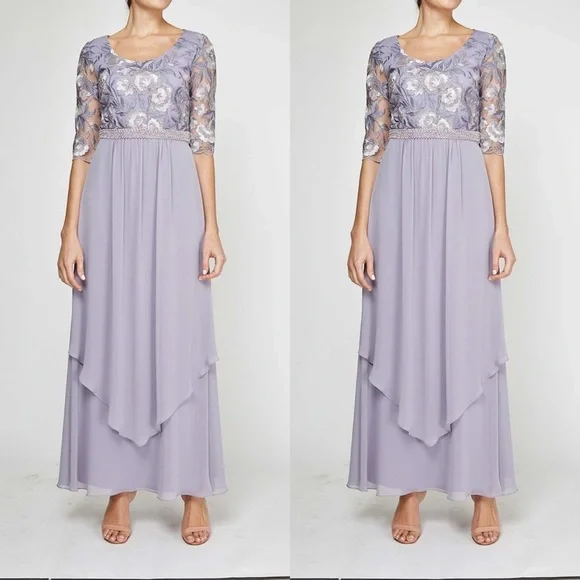 Maya Brooke Dresses Maya Brooke Embroidery Long Evening Gown